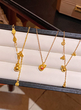 18K真金电镀福字葫芦吊坠项链女新中式中古风锁骨链网红同款颈链