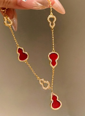 复古新中式白贝红贝葫芦手链女轻奢高级感小众设计本命年马年手饰