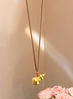 新中式古法沙金葫芦吊坠项链女高级感轻奢小众手工编绳毛衣链配饰