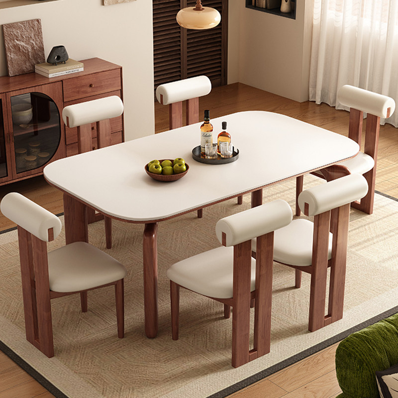 实木岩板餐桌中古风2025新款家用小户型客厅饭桌椅组合长方形复古,淘宝优惠券,粉丝福利购,淘宝优惠卷