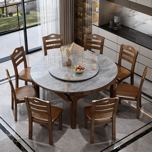 实木岩板餐桌家用小户型可变圆桌2025新款现代简约伸缩电磁炉饭桌 - 图0