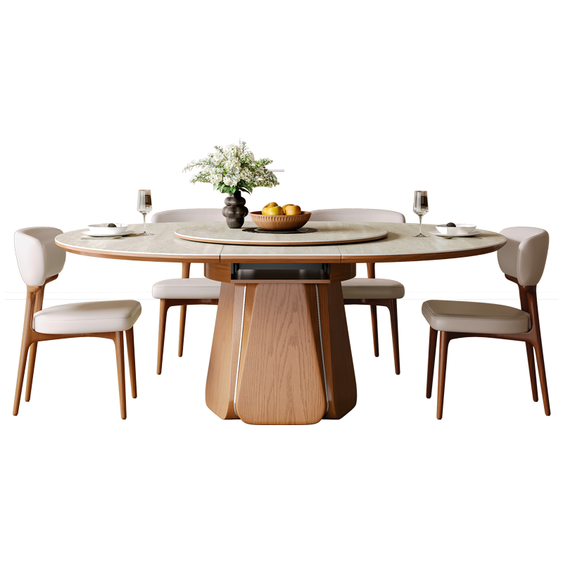 杰格森中古风岩板伸缩餐桌可变形圆桌复古全托底板哑光洞石餐桌椅,淘宝优惠券,粉丝福利购,淘宝优惠卷