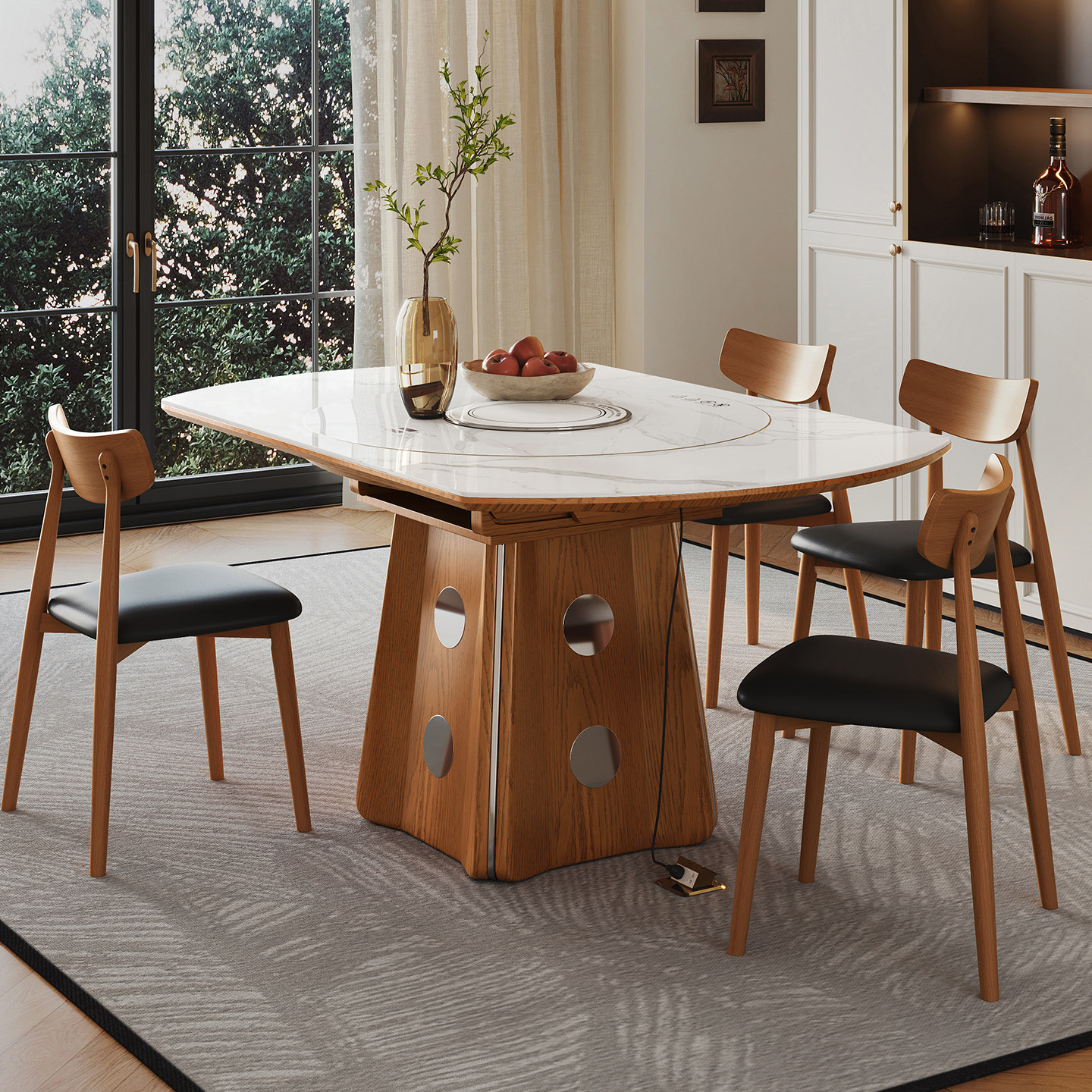 暖菜板岩板餐桌带电磁炉暖菜一体可变圆桌伸缩小户型折叠圆形饭桌,淘宝优惠券,粉丝福利购,淘宝优惠卷