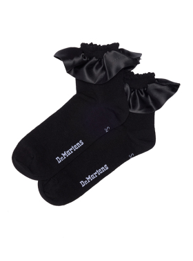 Dr.Martens马丁博士Satin Frill Socks缎面花边时尚黑色中筒袜