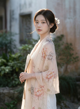 春花秋月系列真丝高档长巾时尚百搭淡雅女士 白玉莲