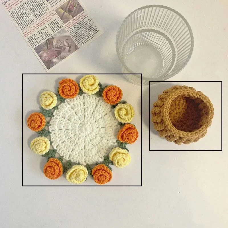 【成品】玫瑰花杯垫变手捧花纯手工编织创意礼品桌面摆件节日礼物,淘宝优惠券,粉丝福利购,淘宝优惠卷