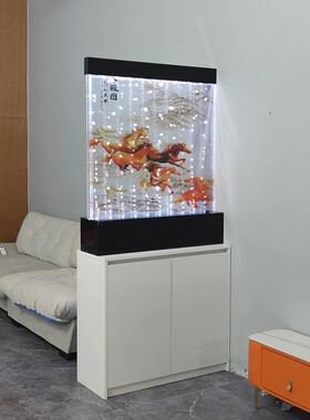 八骏图玄关柜   水幕墙流水屏风隔断玄关轻奢简约