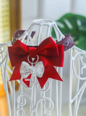 无宠物项圈猫咪红色轻奢花项链