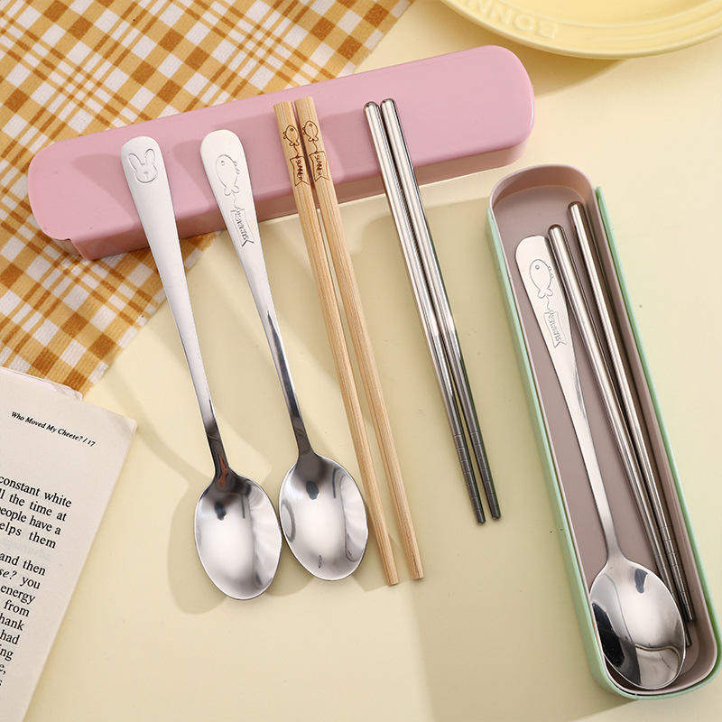 2个推拉盒餐具两件套便携不锈钢学生上学用筷子勺子套装精品店,淘宝优惠券,粉丝福利购,淘宝优惠卷