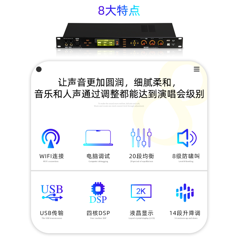 Glen ralston/格伦士顿数字KTV前级效果器带防啸叫家用唱歌处理器-图1