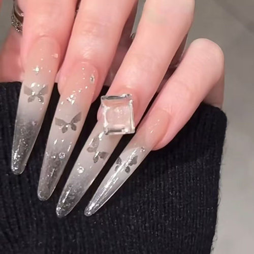 【冰露晨蝶】气质纯欲风高级冰透仙气蝴蝶带钻纯手工可拆卸穿戴甲 - 图0