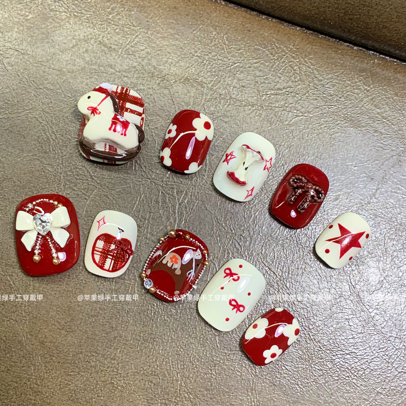 马上有钱摇摇木马新年战甲可爱卡通立体浮雕纯手工穿戴甲美甲贴片,淘宝优惠券,粉丝福利购,淘宝优惠卷