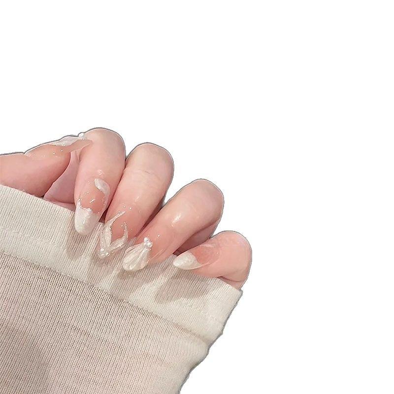 手工穿戴甲云母白美人鱼氛围感温柔显白夏天仙气百搭气质美甲贴片 - 图3