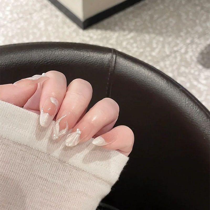 手工穿戴甲云母白美人鱼氛围感温柔显白夏天仙气百搭气质美甲贴片 - 图1