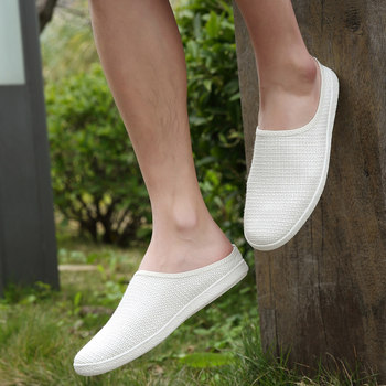 Linen society half-support shoes canvas half-off rootless lazy breathable 2022 summer heelless half slippers office