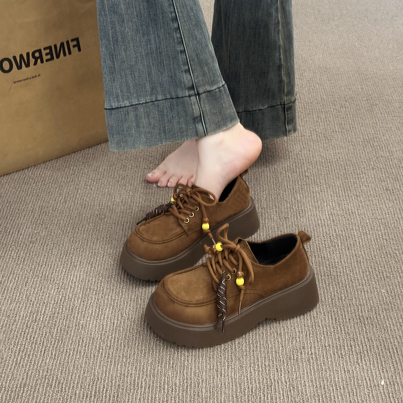 复古圆头厚底法式深口单鞋女夏增高勃肯鞋2025新款百搭系带乐福鞋,淘宝优惠券,粉丝福利购,淘宝优惠卷