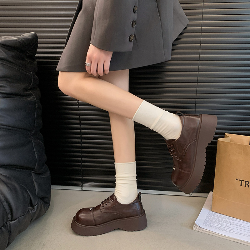 英伦风松糕厚底系带小皮鞋女深口单鞋2026新款春秋季玛丽珍乐福鞋,淘宝优惠券,粉丝福利购,淘宝优惠卷