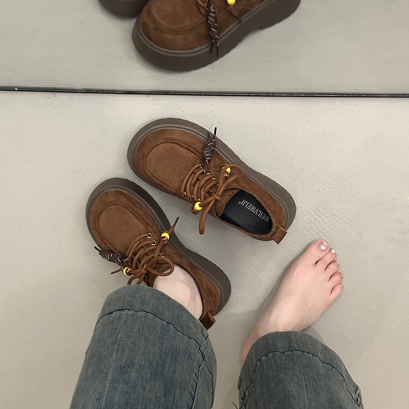 复古圆头厚底法式深口单鞋女夏增高勃肯鞋2025新款百搭系带乐福鞋,淘宝优惠券,粉丝福利购,淘宝优惠卷