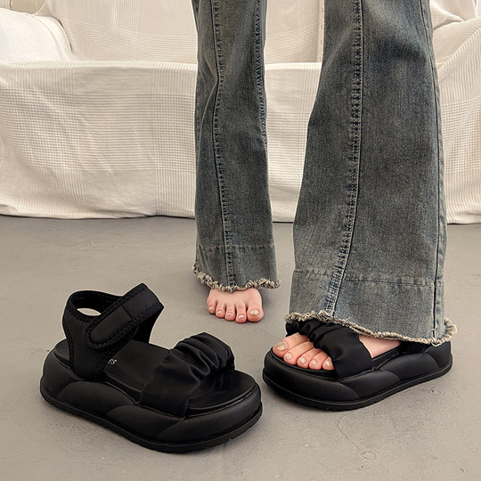 法式仙女风绝美厚底凉鞋女夏季外穿配裙子2025新款超火平底罗马鞋