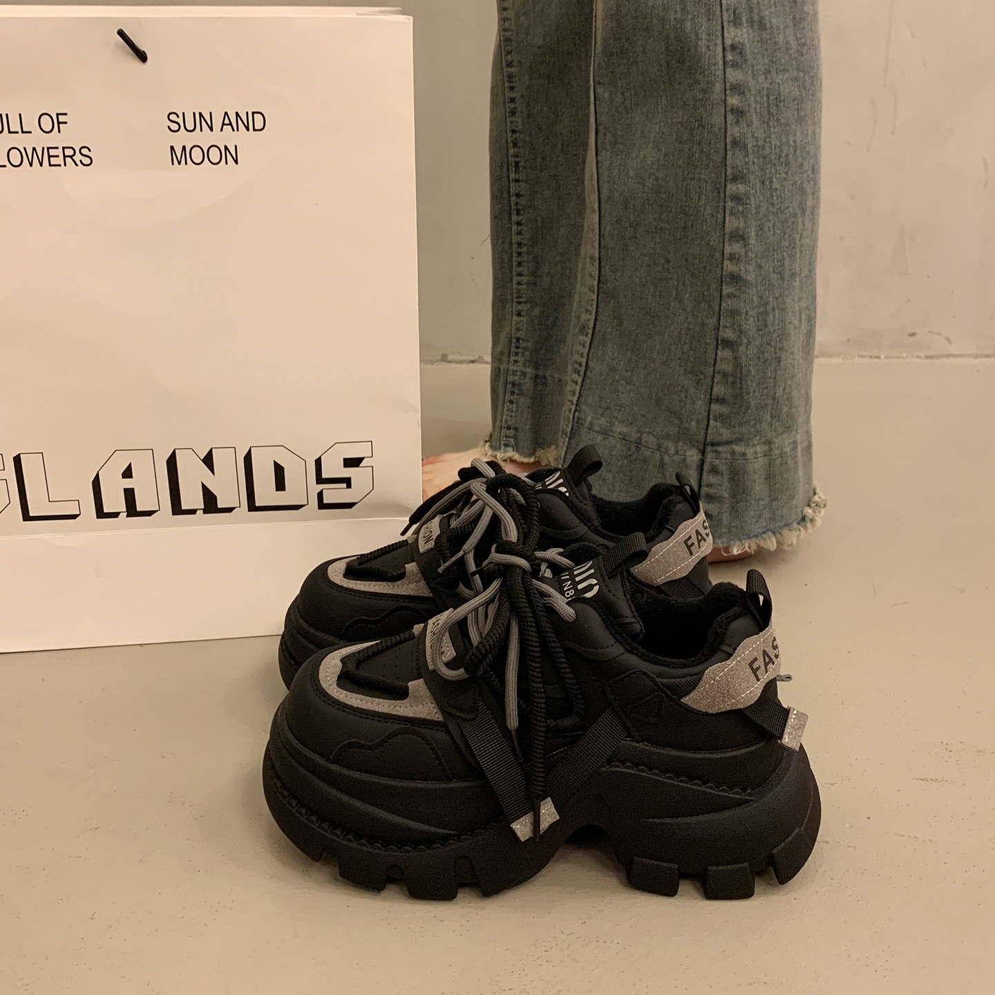 欧洲站松糕厚底老爹鞋女增高2025超火新款秋冬黑色加绒运动休闲鞋,淘宝优惠券,粉丝福利购,淘宝优惠卷