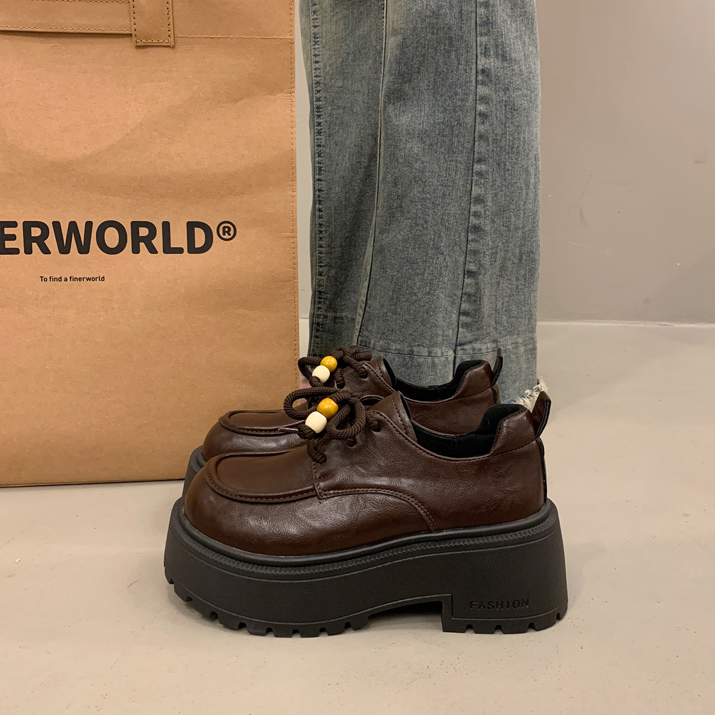 英伦风厚底增高小皮鞋女系带深口单鞋2026新款春秋季玛丽珍乐福鞋,淘宝优惠券,粉丝福利购,淘宝优惠卷