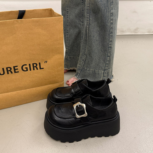 英伦厚底增高小皮鞋女秋冬百搭圆头深口单鞋2025新款玛丽珍松糕鞋 - 图3