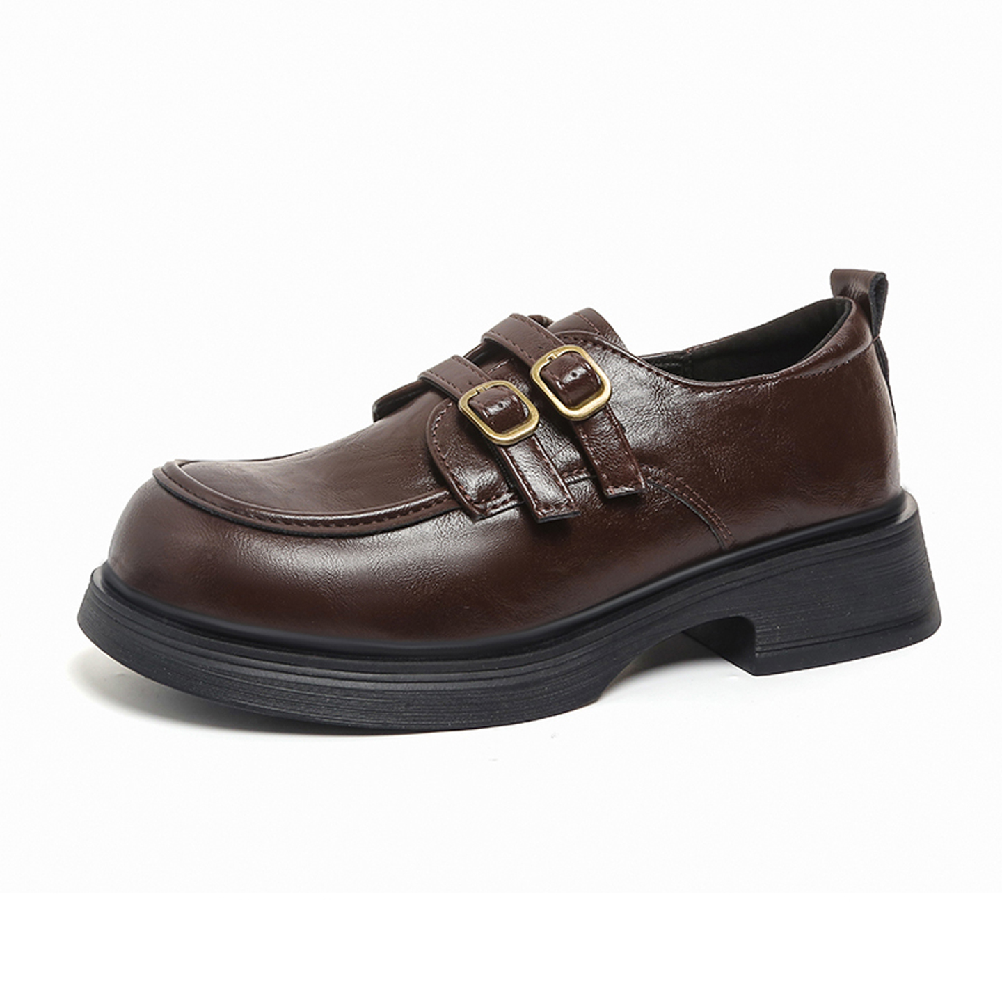 英伦风百搭厚底小皮鞋女棕色法式单鞋2025新款秋冬季玛丽珍乐福鞋 - 图0