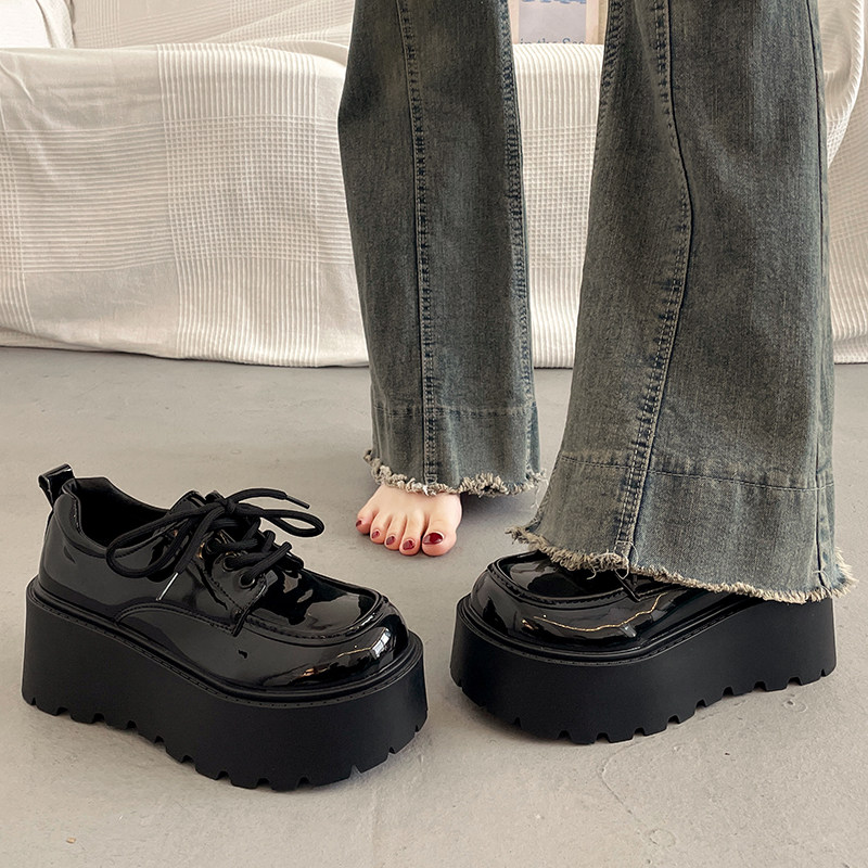 英伦风黑色厚底小皮鞋女增高单鞋2025新款秋冬季玛丽珍系带乐福鞋,淘宝优惠券,粉丝福利购,淘宝优惠卷