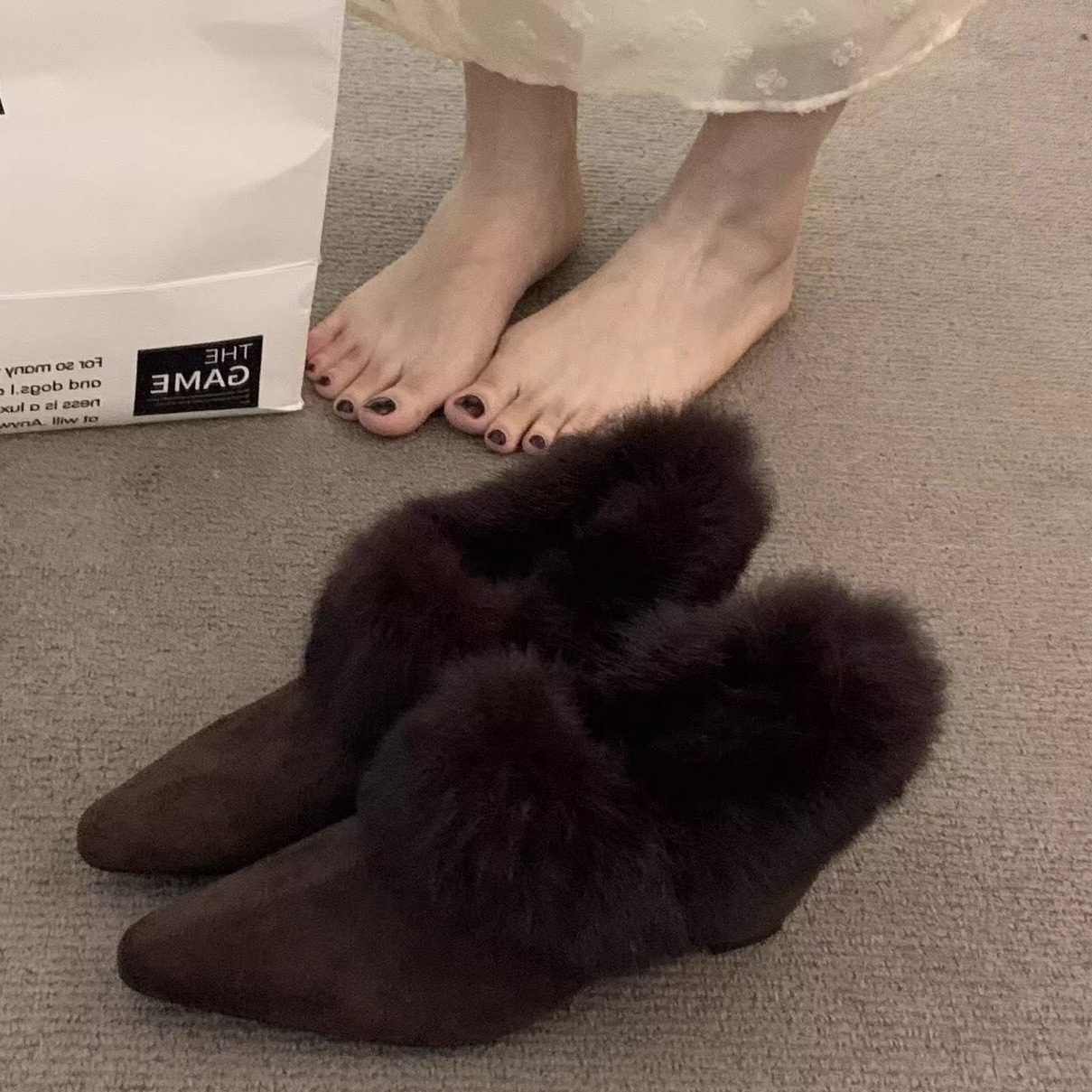 毛毛拖鞋女外穿一脚蹬穆勒皮鞋2025秋冬新款兔毛高级感绝美高跟鞋,淘宝优惠券,粉丝福利购,淘宝优惠卷