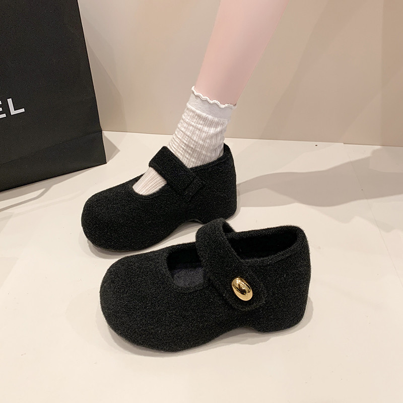 毛呢毛毛鞋玛丽珍魔术贴松糕鞋加绒卡皮巴拉小个子7cm增高勃肯鞋,淘宝优惠券,粉丝福利购,淘宝优惠卷