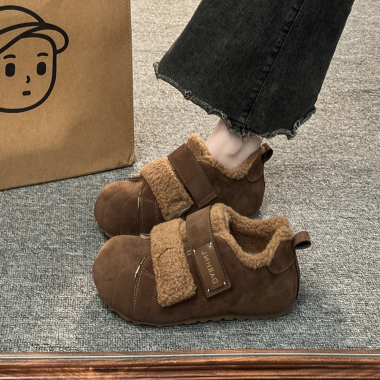 灰色豆豆勃肯鞋女加绒雪地靴2025新款爆款冬季保暖软底毛毛棉鞋子,淘宝优惠券,粉丝福利购,淘宝优惠卷