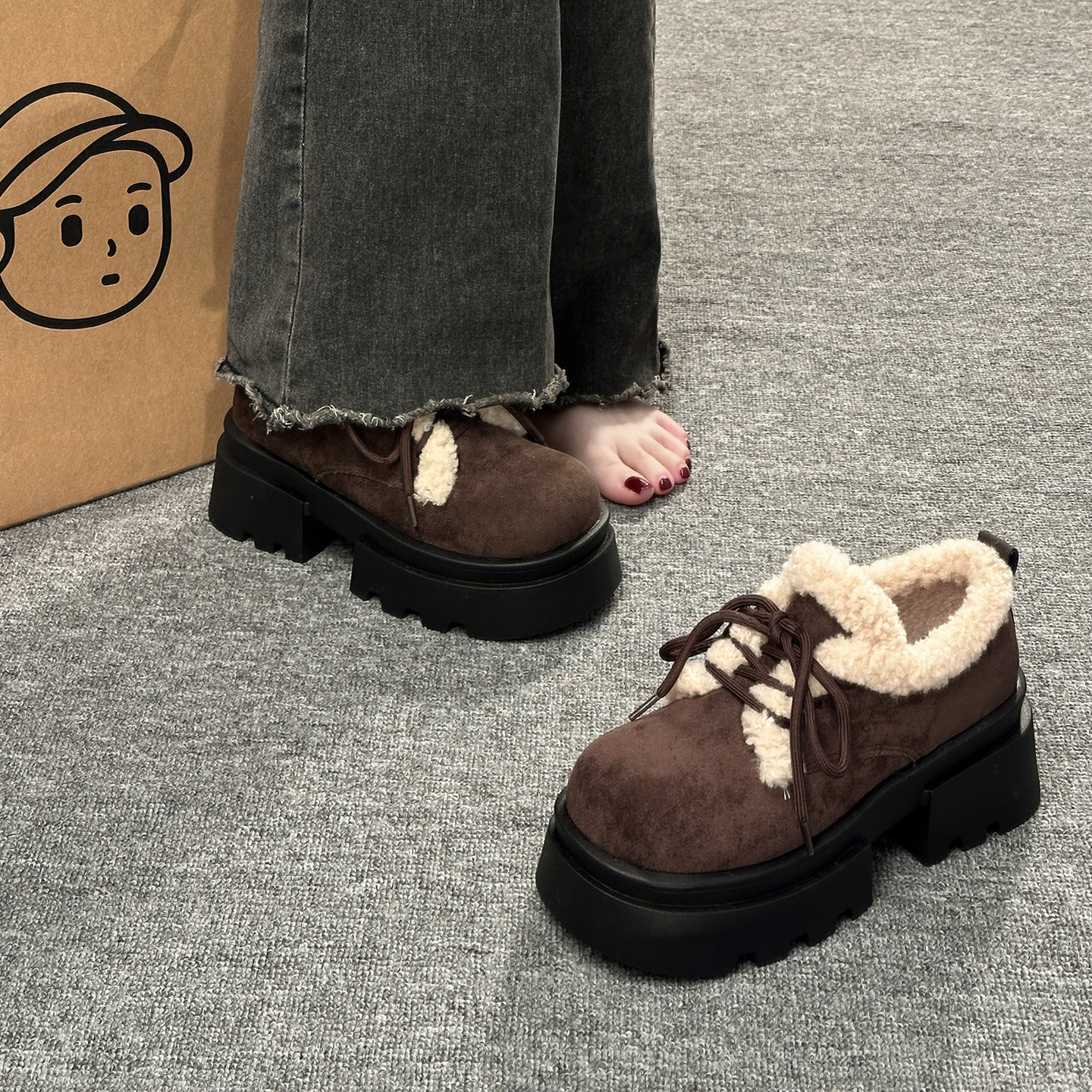 复古黑色东北厚底雪地棉鞋女冬2025新款保暖加绒加厚外穿勃肯鞋子,淘宝优惠券,粉丝福利购,淘宝优惠卷