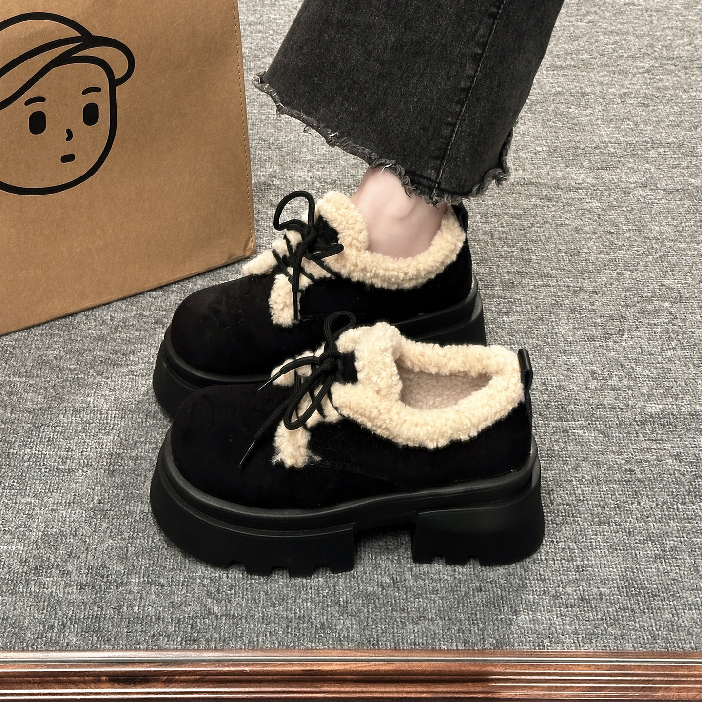 复古黑色东北厚底雪地棉鞋女冬2025新款保暖加绒加厚外穿勃肯鞋子,淘宝优惠券,粉丝福利购,淘宝优惠卷