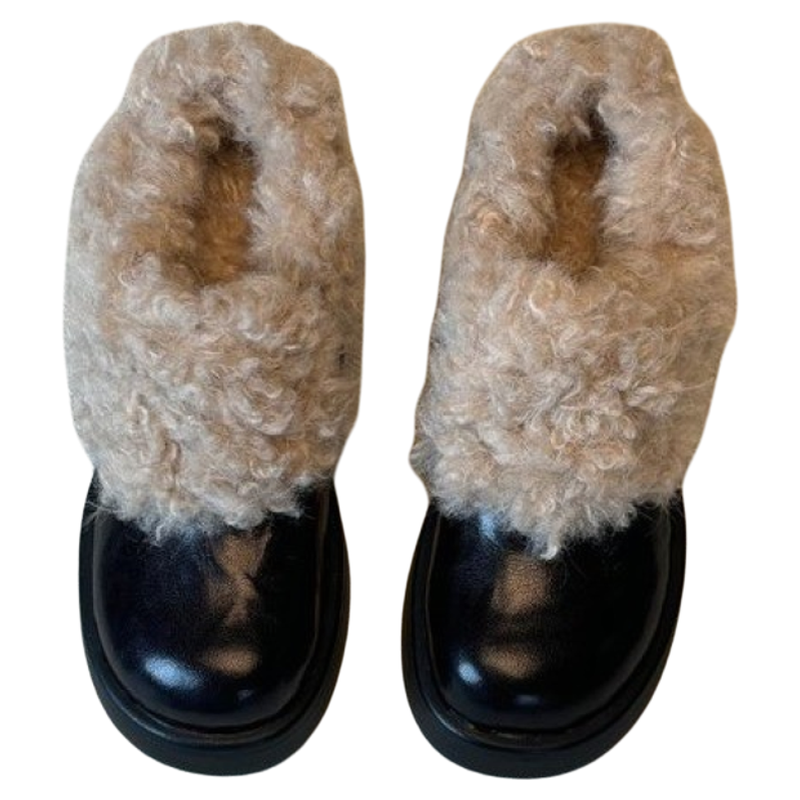 粗跟高跟鞋加绒英伦风小皮鞋女2025新款冬季雪地靴毛毛棉鞋乐福鞋 - 图3