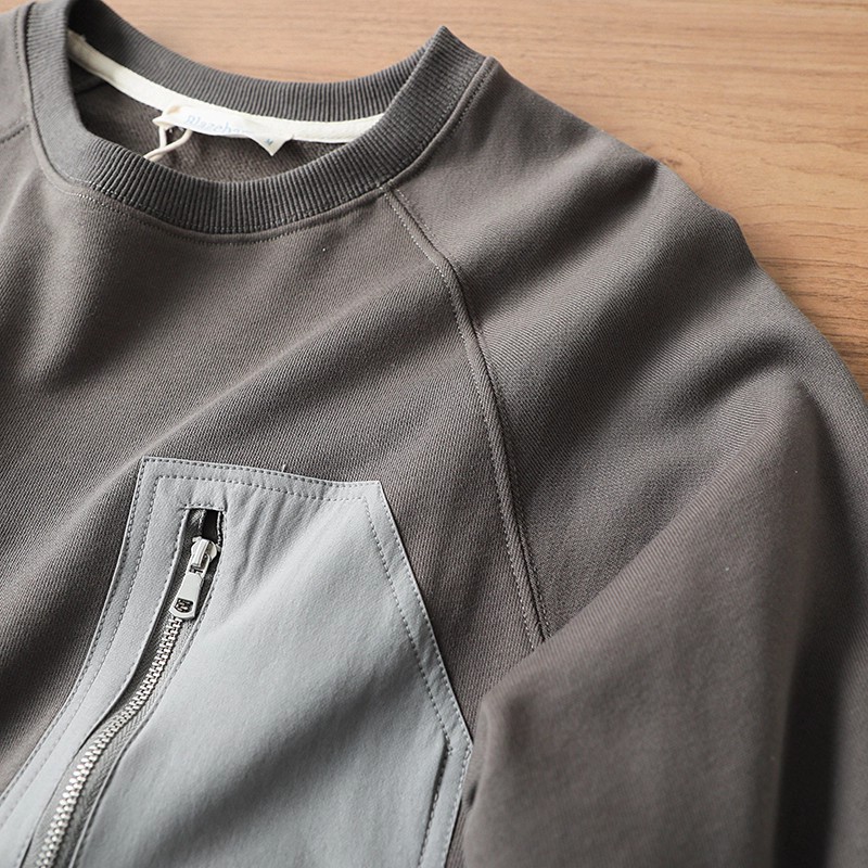 清仓！只要39！撞色拉链口袋！鱼鳞纹毛圈男士圆领休闲套头卫衣 - 图2