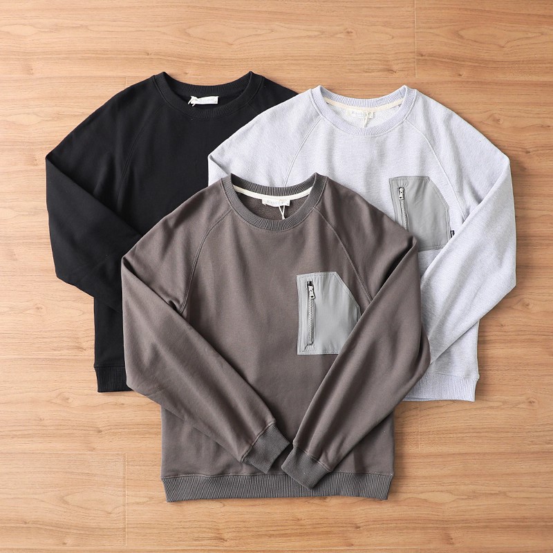 清仓！只要39！撞色拉链口袋！鱼鳞纹毛圈男士圆领休闲套头卫衣 - 图0