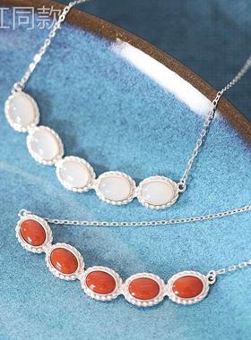 【小扬哥推荐】蓝色宝石绿松石锁骨项链S925纯银长款吊坠简约小众