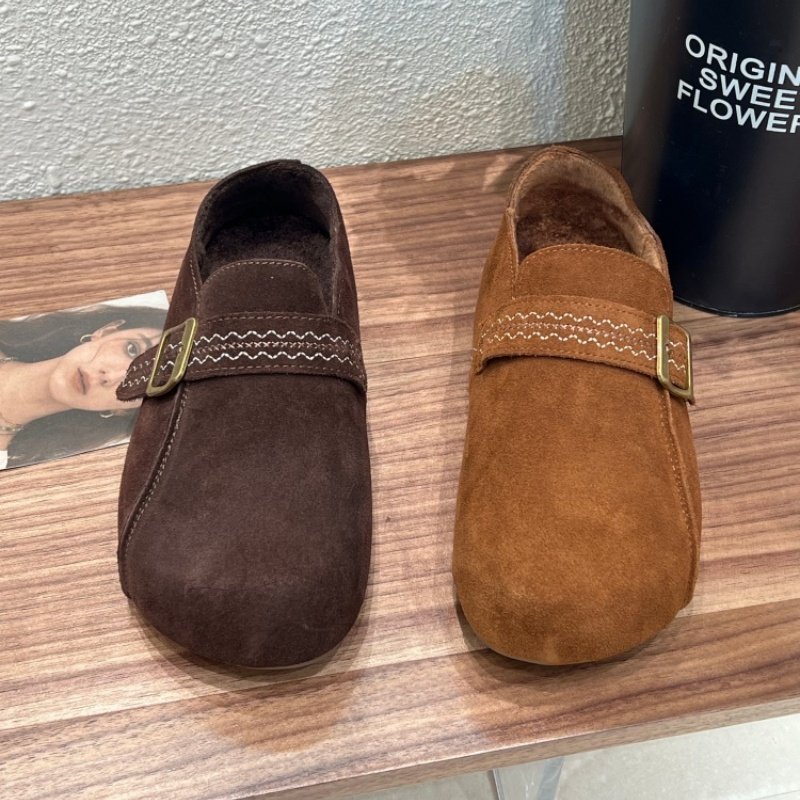 2025秋冬款反绒皮勃肯鞋女加绒磨砂保暖软底休闲金属扣带平底鞋女,淘宝优惠券,粉丝福利购,淘宝优惠卷