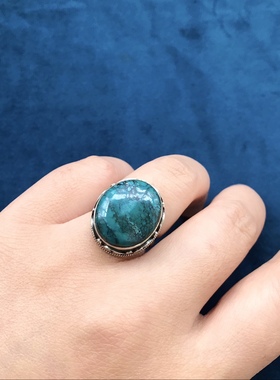 绿松石小戒指银戒指纯银宫廷风