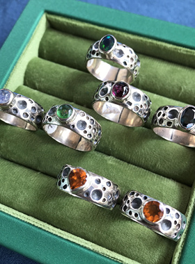 尼泊尔手工个性陨石臂brandy黄水晶欧泊碧玺蓝托帕月光925银戒指