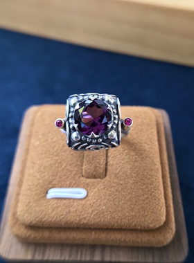 凉玥尼泊尔印度意大利手工精工掐丝复古宫廷风紫水晶925银18k戒指