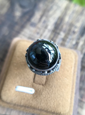 凉玥 尼泊尔印度手工精工黑星宝石925纯银戒指活口可调节个性设计