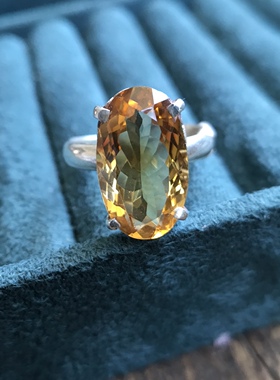 凉玥富贵纯银复古宫廷黄水晶戒指