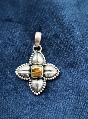 凉玥尼泊尔泰国巴厘岛手工精工黄色虎睛石红色虎睛石925纯银吊坠