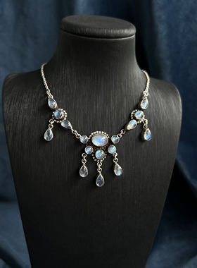 凉玥尼泊尔手工925纯银月光石黄水晶紫水晶玛瑙珍珠蓝松流苏项链