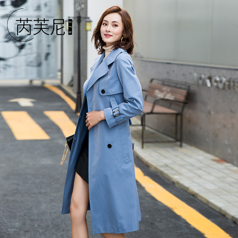 春秋新款英伦风双排扣系带气质时尚休闲过膝外套 2019 风衣女中长款 春秋新款英伦风双排扣系带气质时尚休闲过膝外套 2019 风衣女中长款