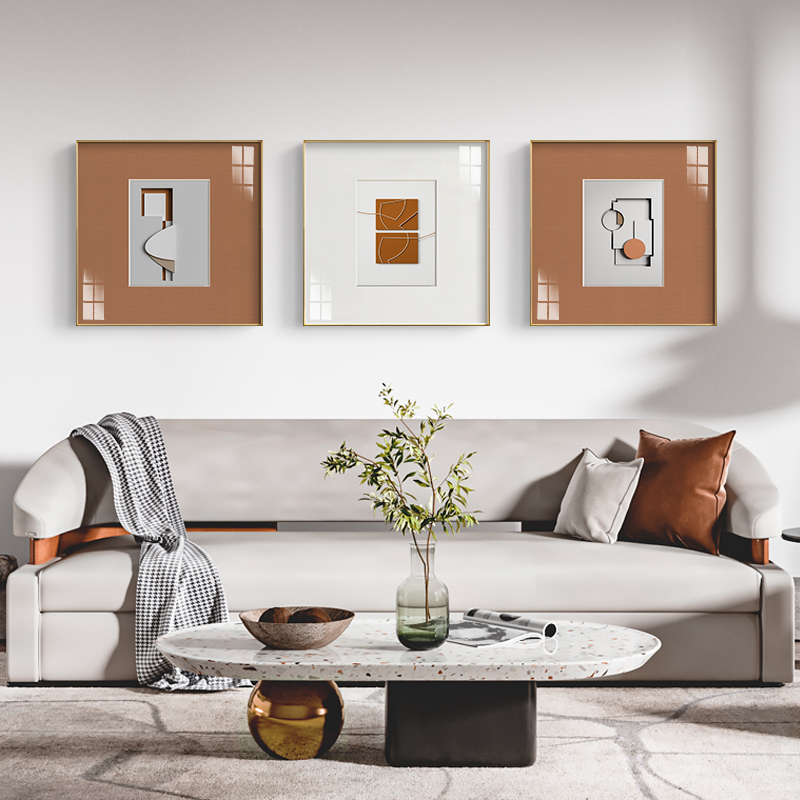 凹凸北欧风格装饰画正方形客厅背景墙挂画橙色立体感几何艺术壁画