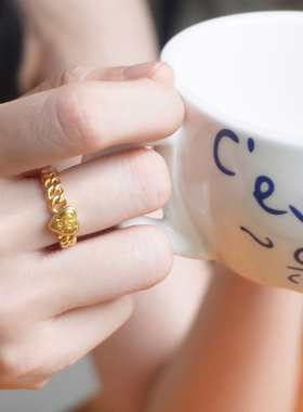 法语爱心戒指高级感时髦风开口戒