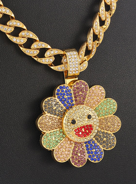 欧美嘻哈七彩太阳花男女古巴链