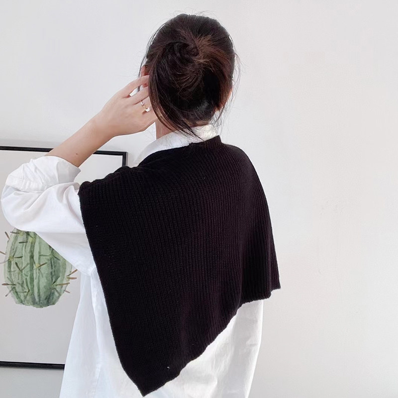 大版毛线针织披肩女秋冬百搭装饰毛衣围巾假领子黑色纯色披风新款,淘宝优惠券,粉丝福利购,淘宝优惠卷